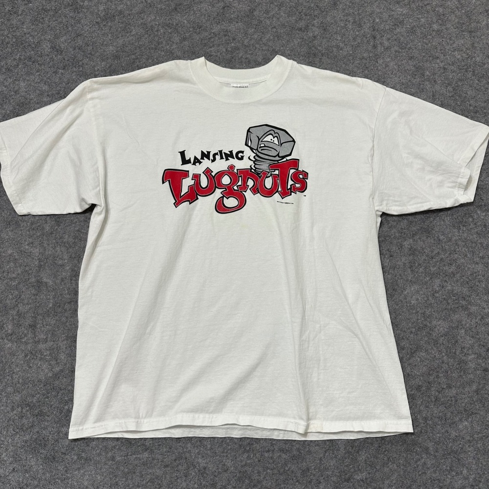 Lansing Lugnuts T-Shirt Mens XXL White Vintage 1995 MiLB Gilda. Baseball Teeda